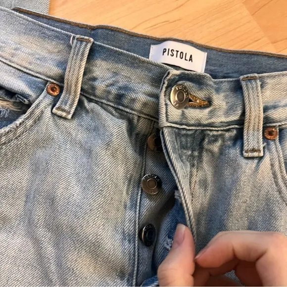 PISTOLA Keaton Buttontly High Waist Distressed Jeans
Morning Sky‎ Blue Size 28 - Image 4