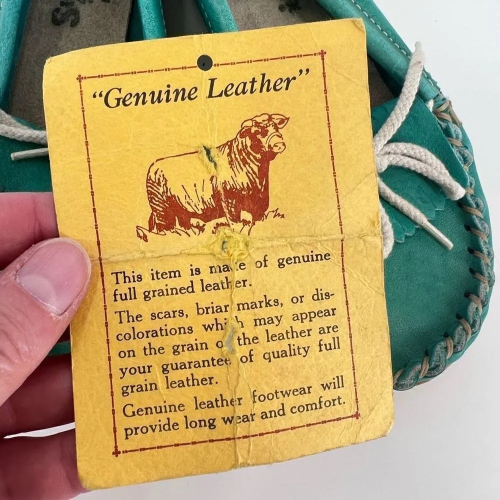 Vintage Sioux Mox Women's Suede Leather‎ Tri Stitch Moccasins Turquoise Size 6 Blue - Image 11