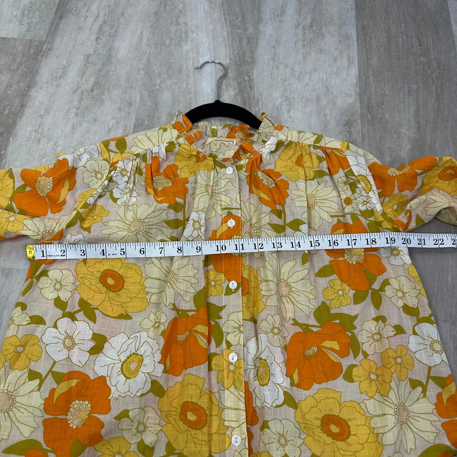 Millie Francesca High Neck Cotton Blouse In Retro Floral Size XXS Orange - Image 7