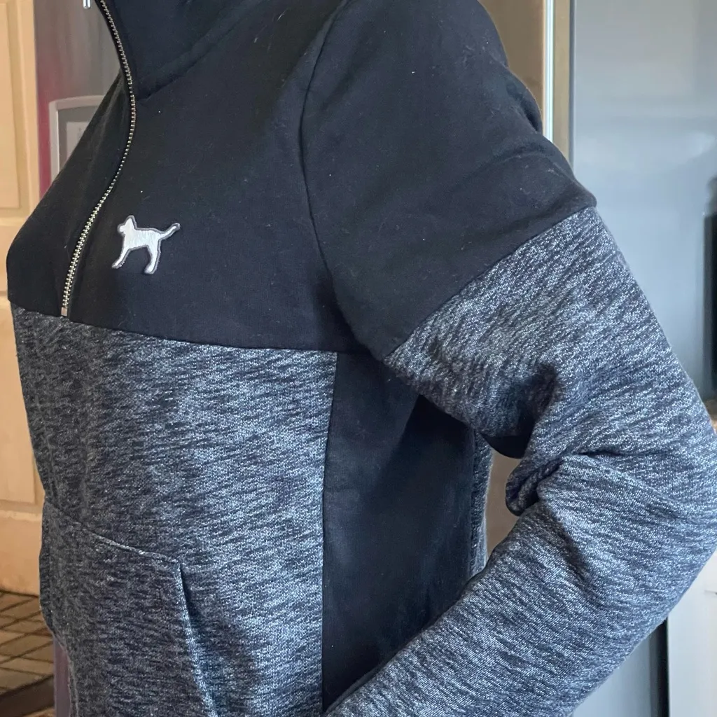 Victoria Secret PINK Quarter Zip Black Grey Colorblock Pullover Logo - Image 2