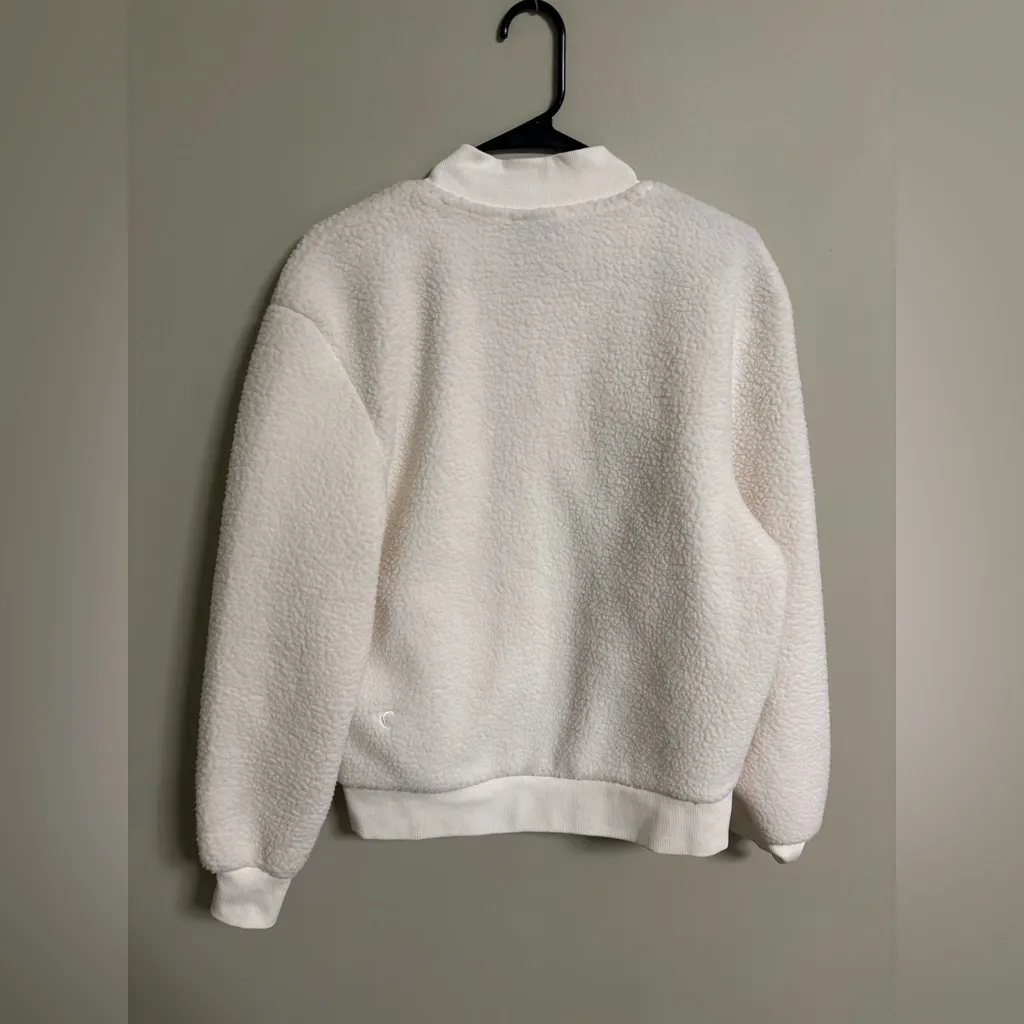 Zyia Active Sherpa Fleece Jacket Size Medium Ivory White Full Zip Flying V - Image 2
