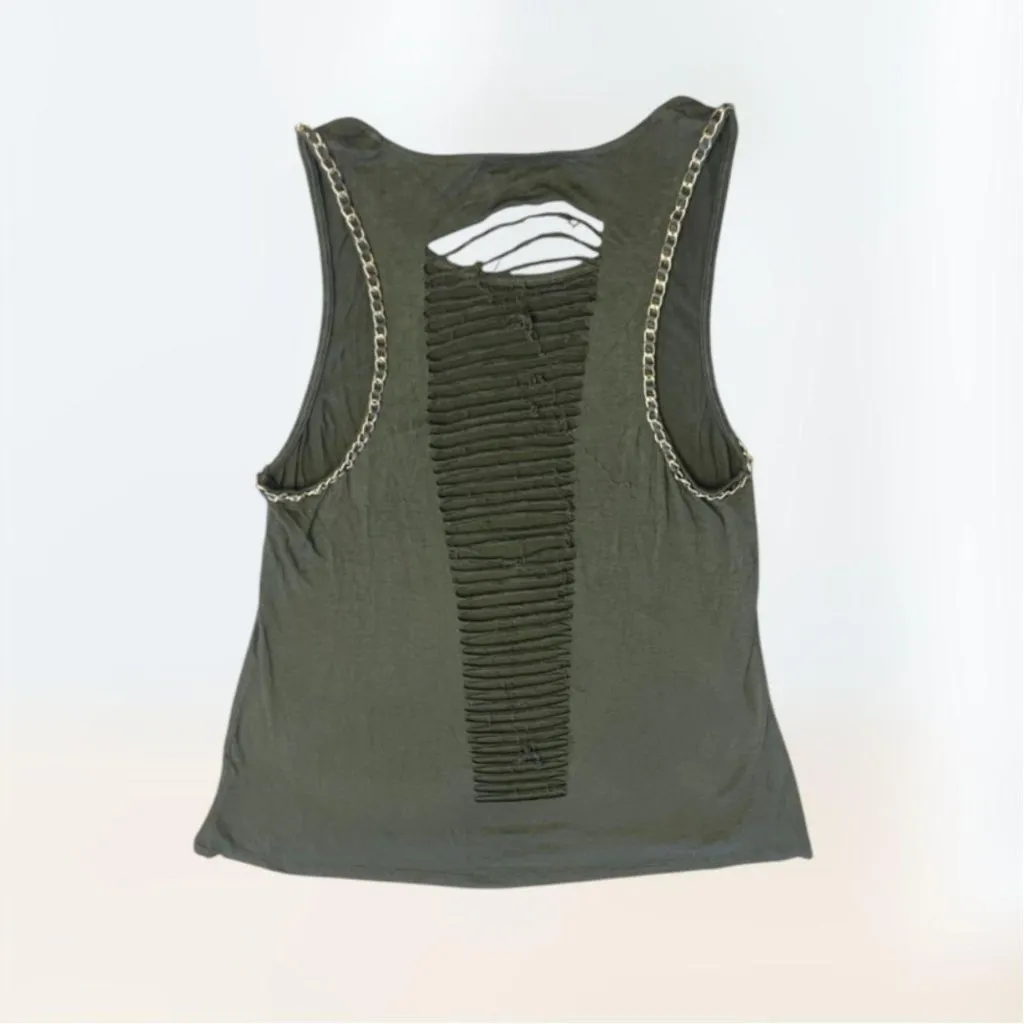 Occasion Summer Sleeveless Green Distressed Hollowed Out Retro Rock Tank Women M Size M - Image 2