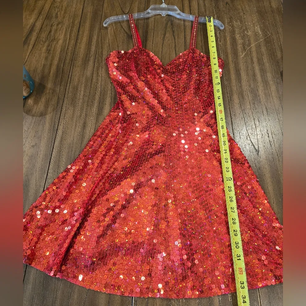 Vintage Scala Sequin Sparkly Mini cocktail party sleeveless Dress Red 6P - Image 11