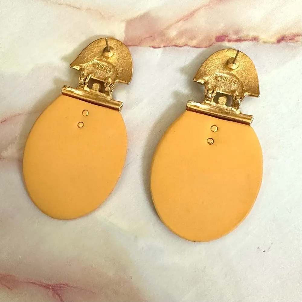 P.E.P vintage satin brushed gold tone yellow statement post earrings - Image 5