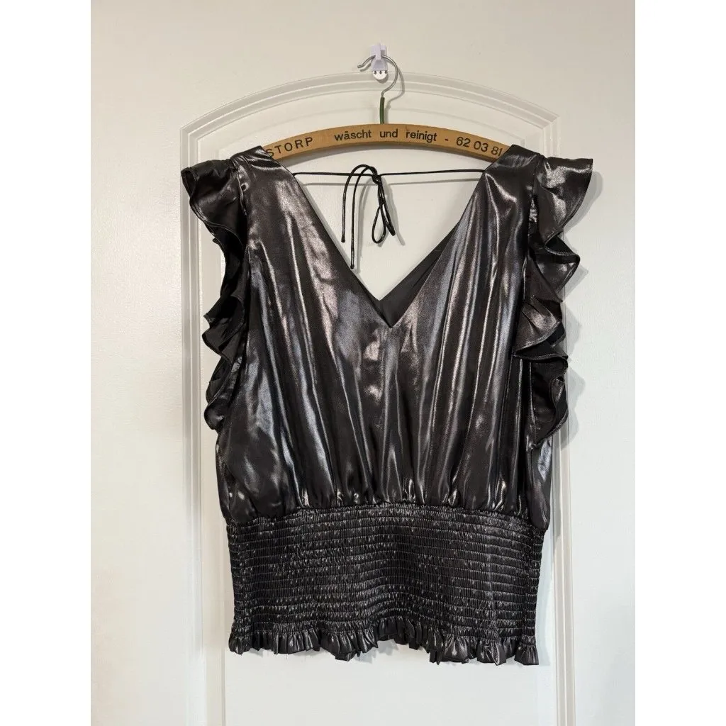 Nine West Women's‎ Sleeveless Ruffle Smocked Hem Top Blouse Size L Bronze Tied - Image 3