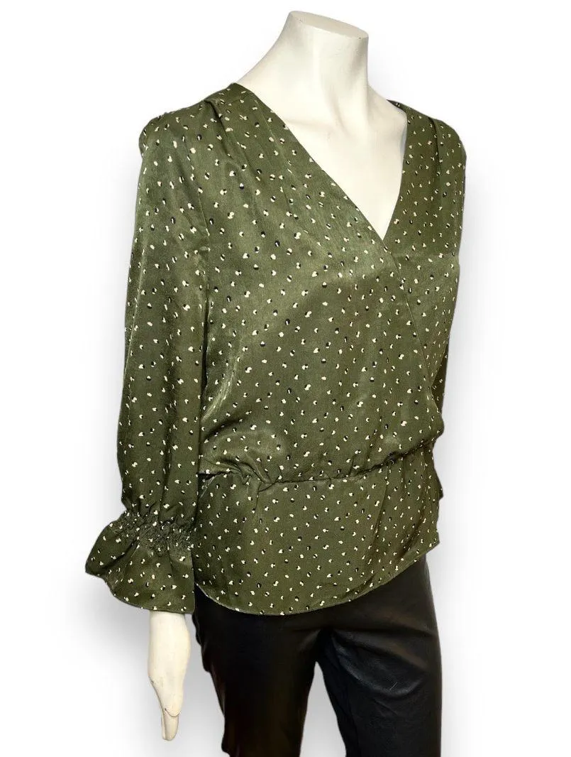 Oat New York | Long Sleeve Dark Olive Green Print Blouse  - Image 6