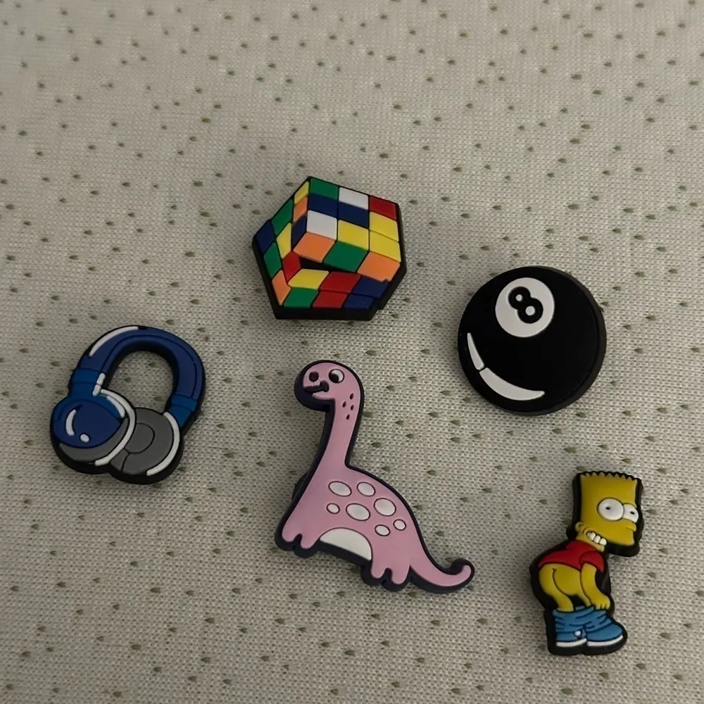 Jibbitz Retro Headphone, Rubix Cube, Magic8Ball Bart Simpson Croc Charm Set of 5 NWT White Size undefined - Image 2