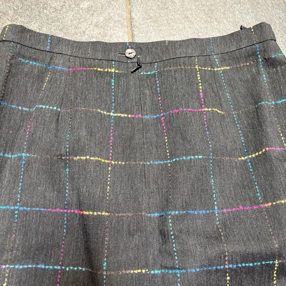 Nicola Italian Windowpane Pencil Skirt Grey Rainbow Details Office SZ 10 Gray - Image 6