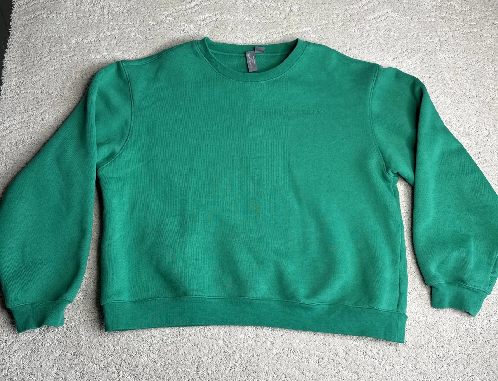 Women's Sweaty Betty Small Green Crewneck Pullover Sweater Comfy Gym Casual - Image 1