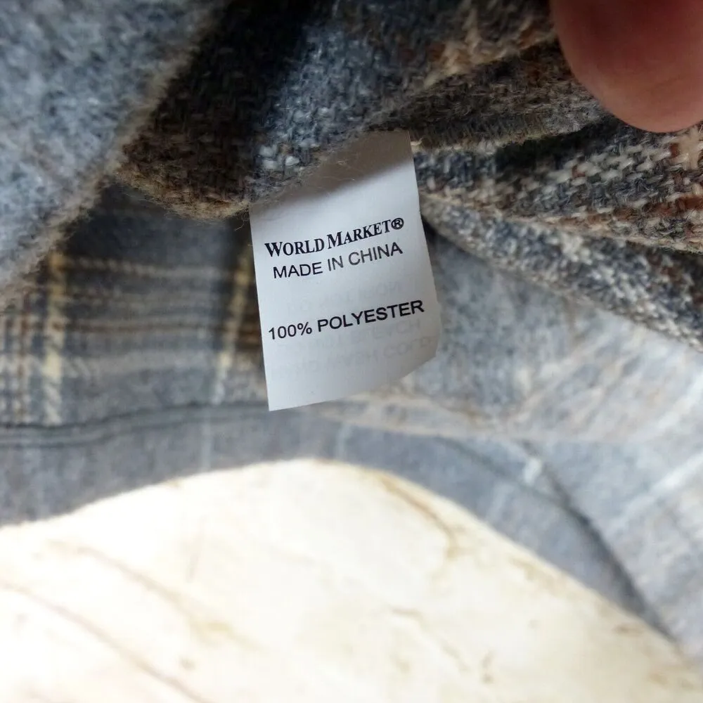 World Market Poncho One Size Cecil Gray Brushed Plaid Funnel Neck Lounge Pocket - Image 13