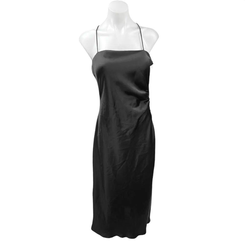 Zara Black Silk Satin Spaghetti Strap Cami Camisole Midi Tank Slip Dress Size M - Image 6