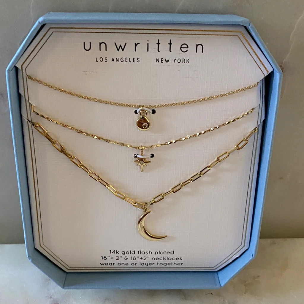 NWT Unwritten 14K Gold Flash Plated 3-Pieces Layered Chain Necklace Set - Image 4