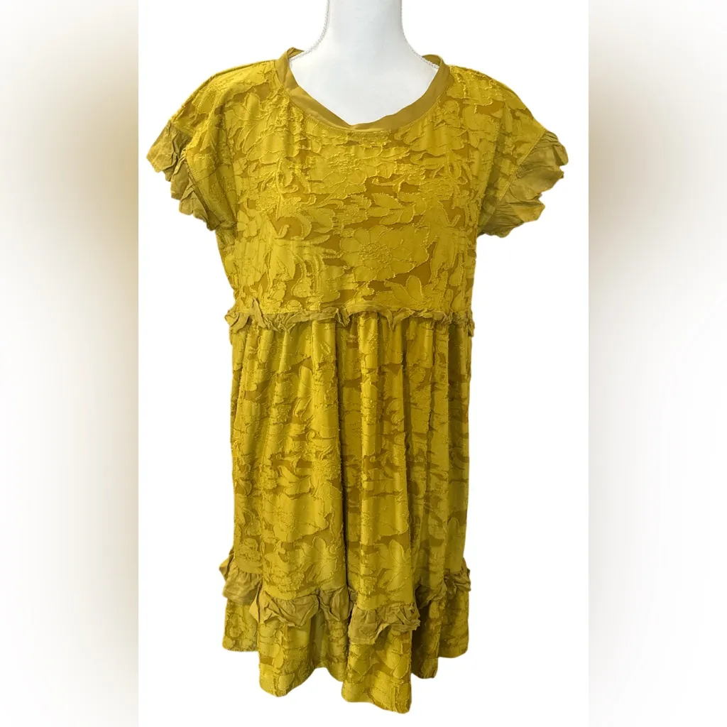 Anthropologie Playful Ruffle Knit Mustard Mini Dress - Image 4
