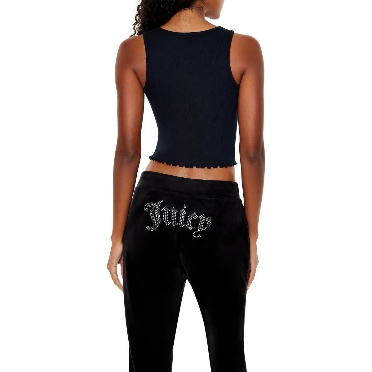 Juicy Couture Forever 21 Black Rhinestone Crop Tank‎ Top Women’s Sz L  Y2K Style - Image 4