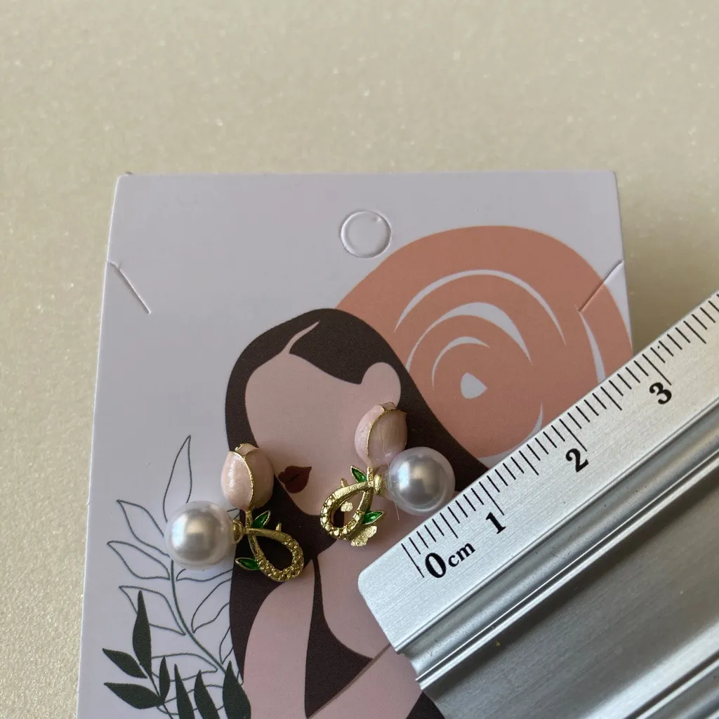 Needle Pearl Tulip Flower‎ Style Stud Earrings Gold Plated Faux Fashion Jewelry - Image 5