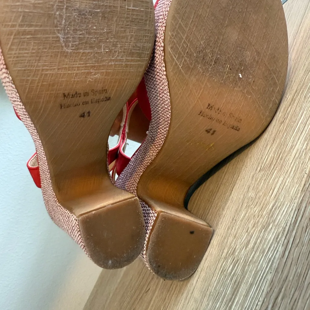 Anthropologie Glitz T-Strap Red Suede Platform Block Heels, 9.5 - Image 9