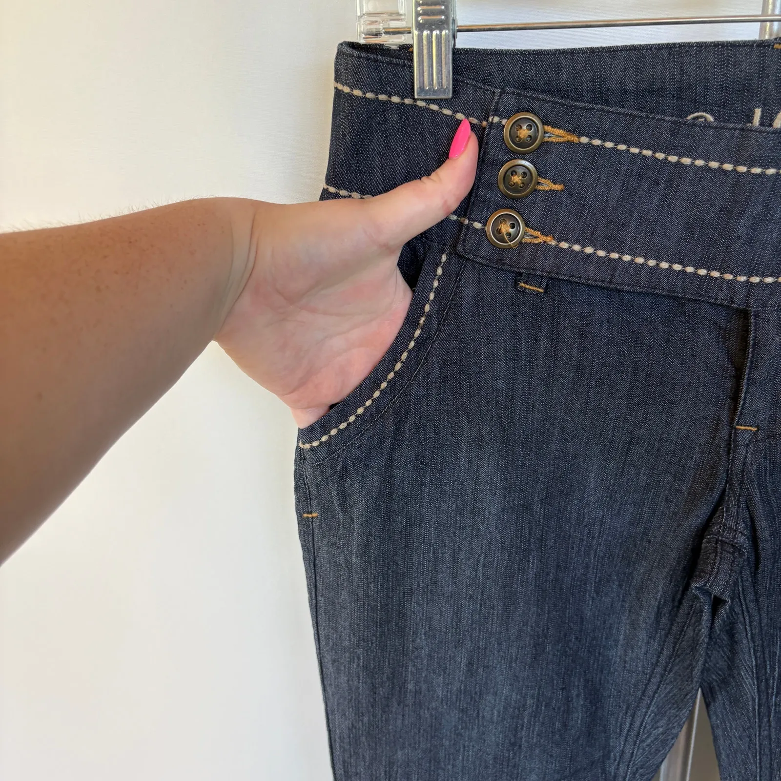 Y2K Dark Wash Low Rise Flare Jeans Red Camel Bratz Mallcore Bimbo Denim Size 9 - Image 7