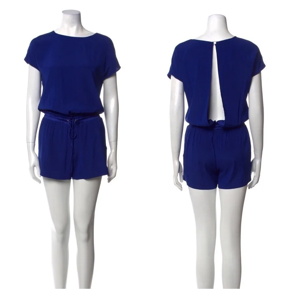 RAMY BROOK Silk Scoop Neck Romper Blue XS - Image 4