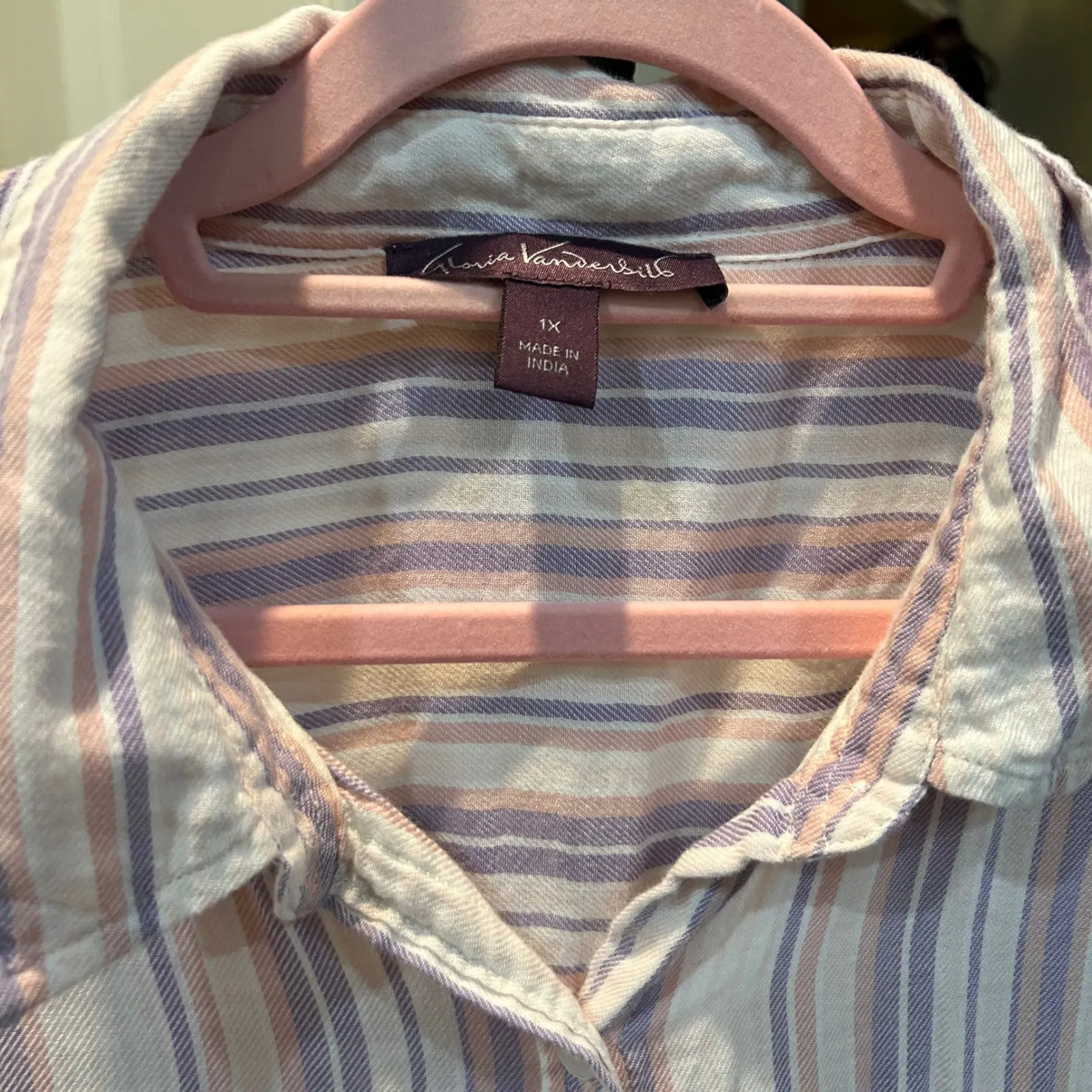 G. Vanderbilt Striped Button Down Womens 1X Lavender Pink Long Sleeve Casual - Image 2