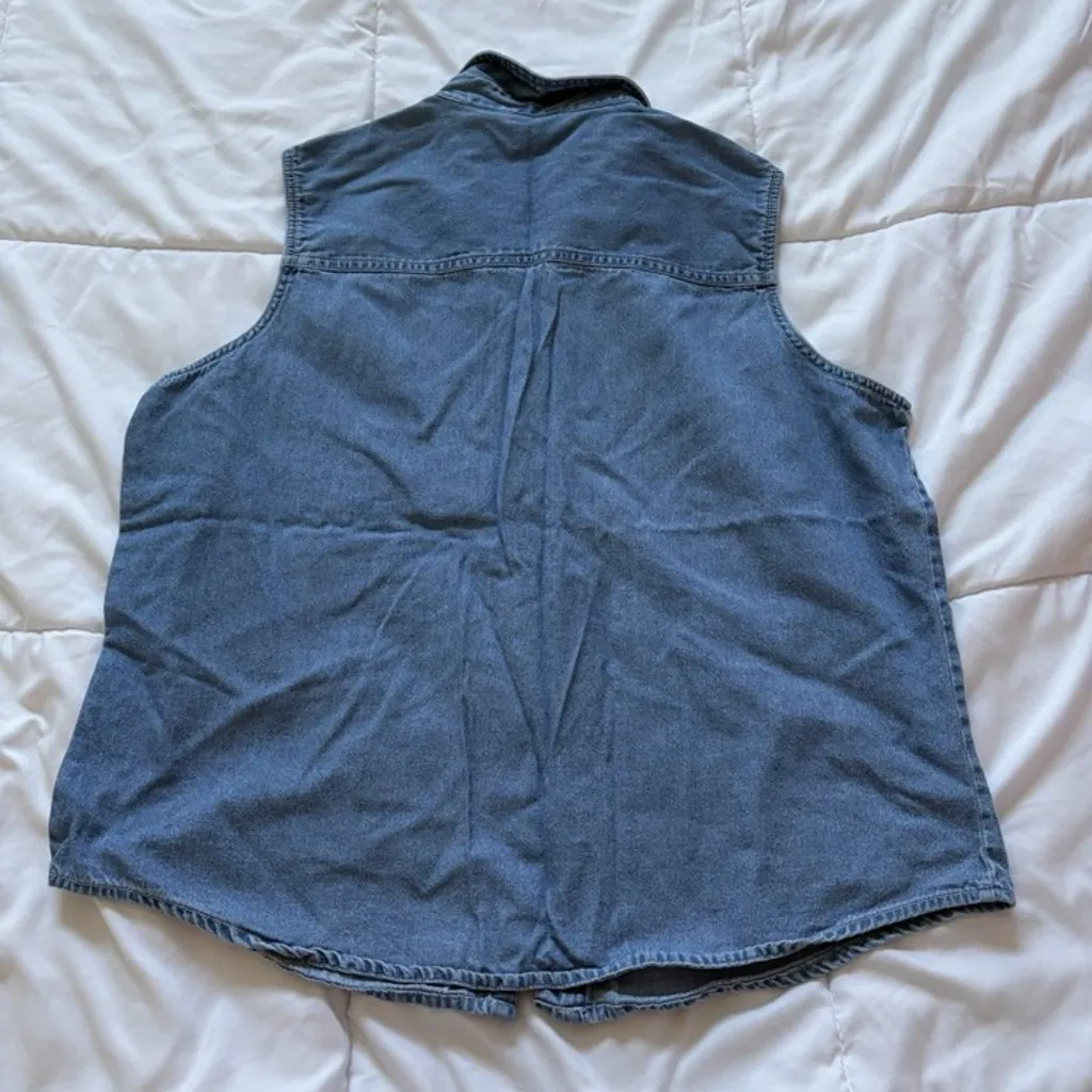 Vintage 90s Pooh Eeyore Embroidered Denim Jean Blouse Disney Tank Womens Large - Image 9