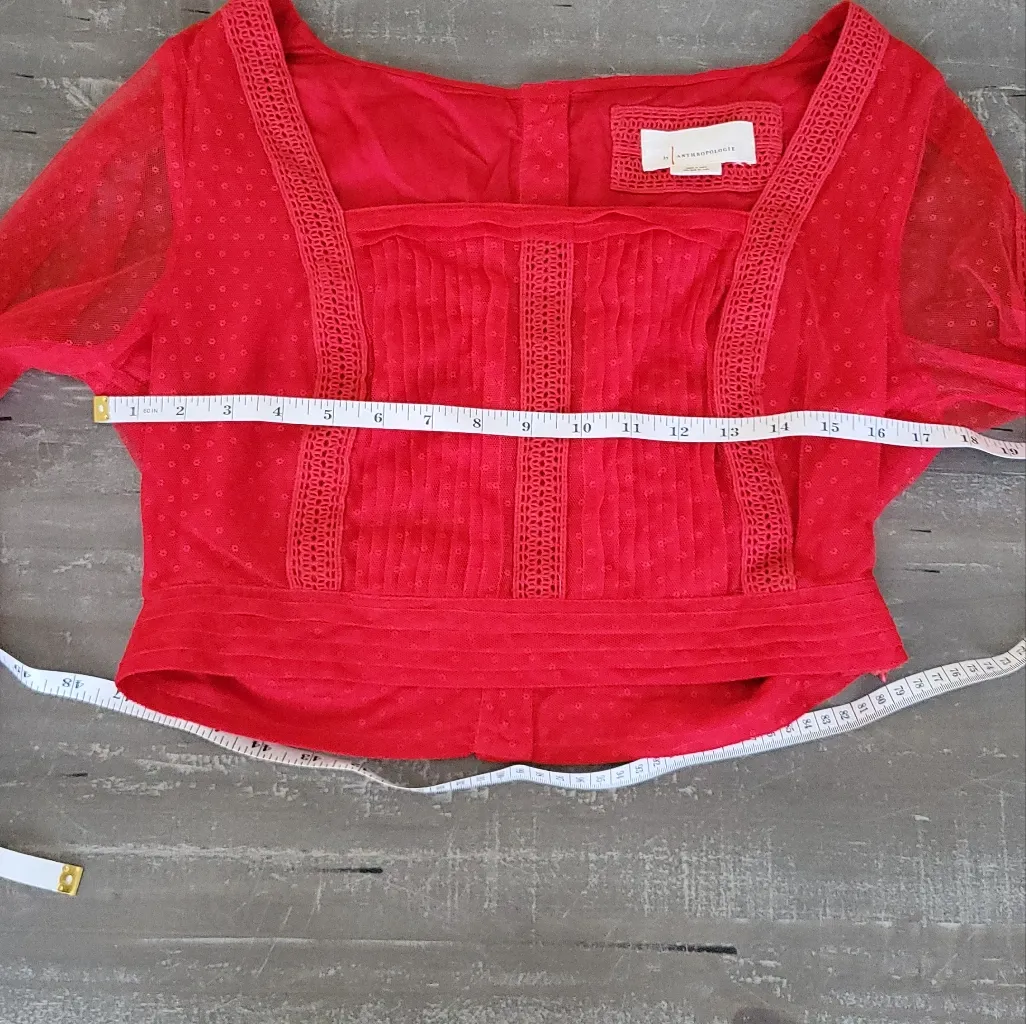 Anthropologie Dotted Tulle Crop Long Sleeve Blouse Size 10 - Image 8