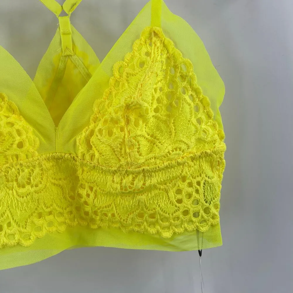 AERIE Bralette Size Extra Small Yellow NWT Lace Mesh Floral Unlined Intimates - Image 13
