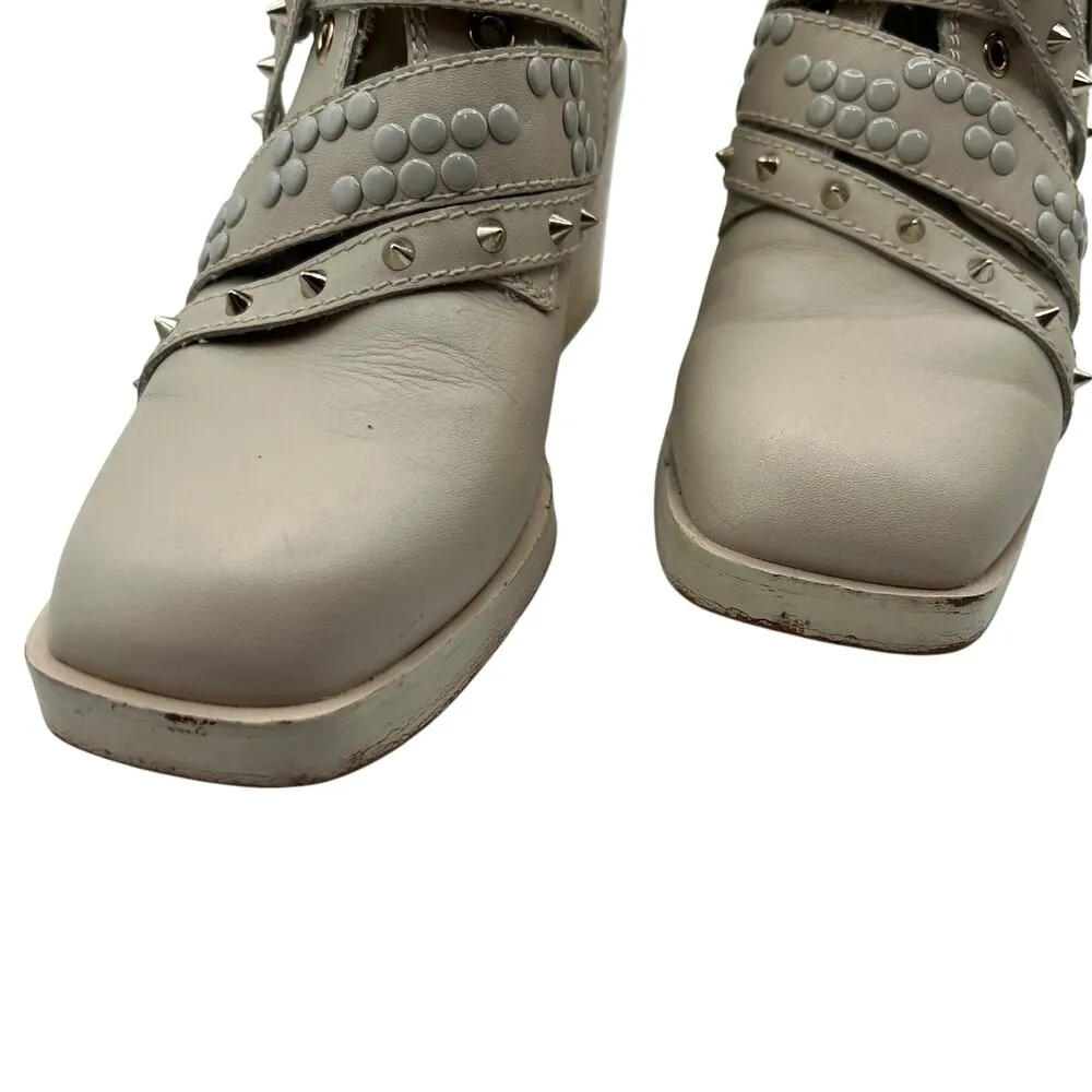 Kelsi Dagger Brooklyn Studded Wallace Buckle Leather Boots Cream Block Heel 8.5 - Image 2
