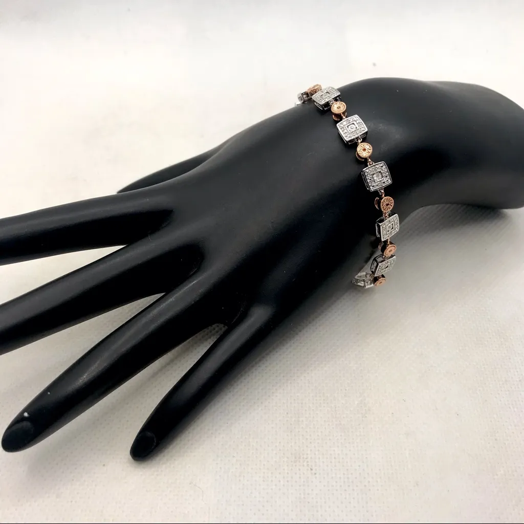 STERLING SILVER & GENUINE DIAMOND SQUARES & CIRCLES JWBR TENNIS BRACELET - Image 7