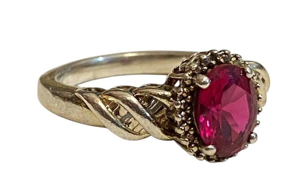 Sterling Silver Ruby & Natural Diamond Halo Ring 925 Oval Cut Band Anniversary - Image 2