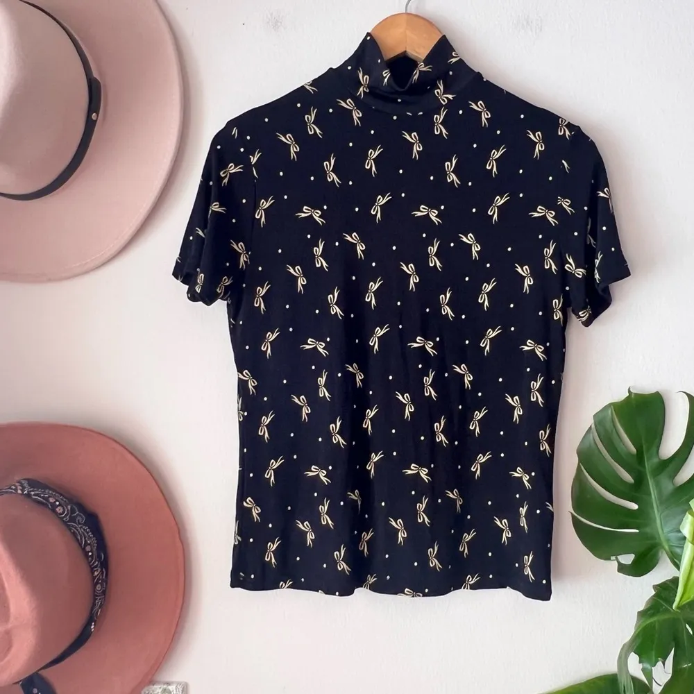 Vintage SUSAN LAWRENCE slinky bow mockneck blouse Women’s SIZE MEDIUM demure Y2K - Image 4