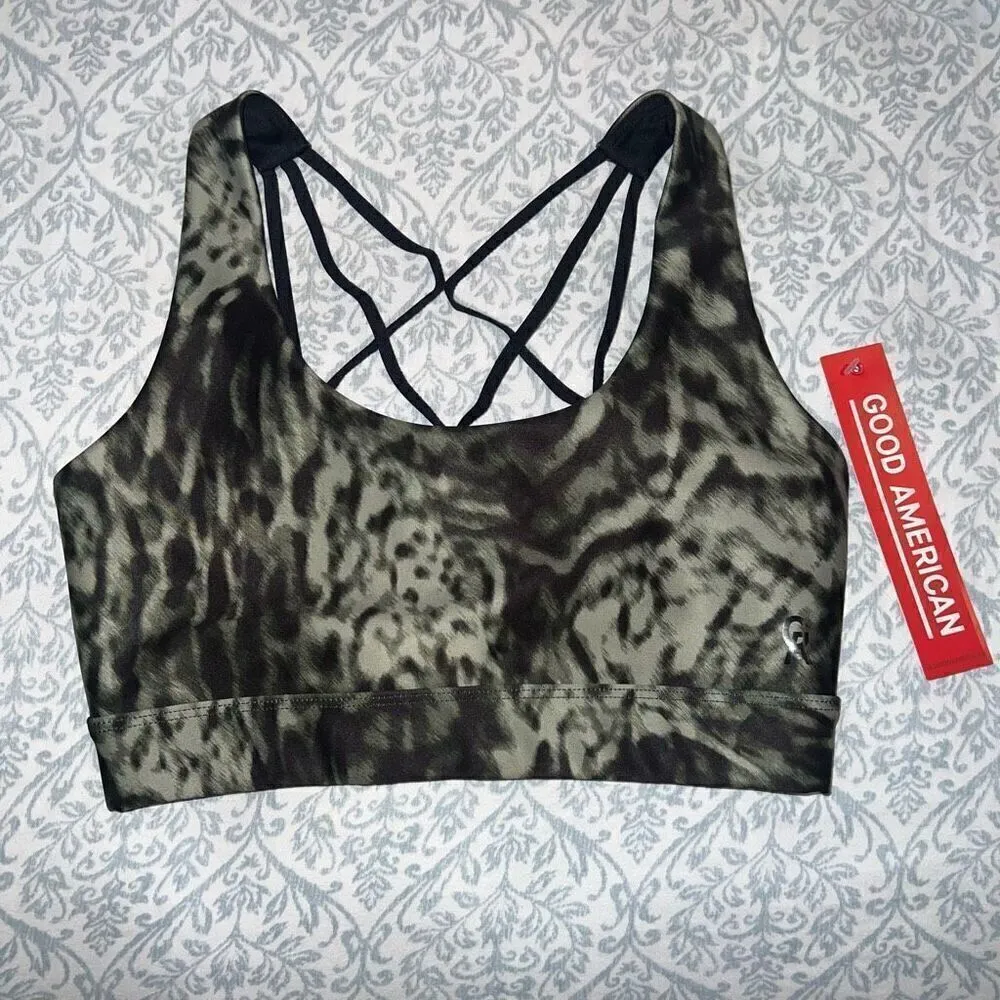 NWT Good American wild night bra sports bra strappy back animal print green ￼siz - Image 4