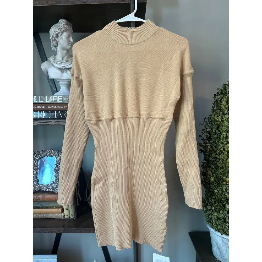 Bloomingdale'sLVIR Daytime Mini Ribbed Sweater Mini Dress Beige Womens Size Larg Brown Size L - Image 3