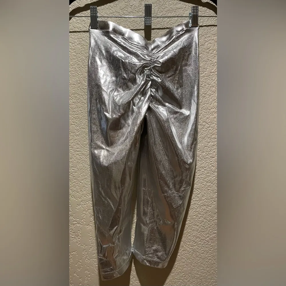 NWT Skims Metallic Swim V Waist Pant Rouched Silver Nickle XXS - Image 4