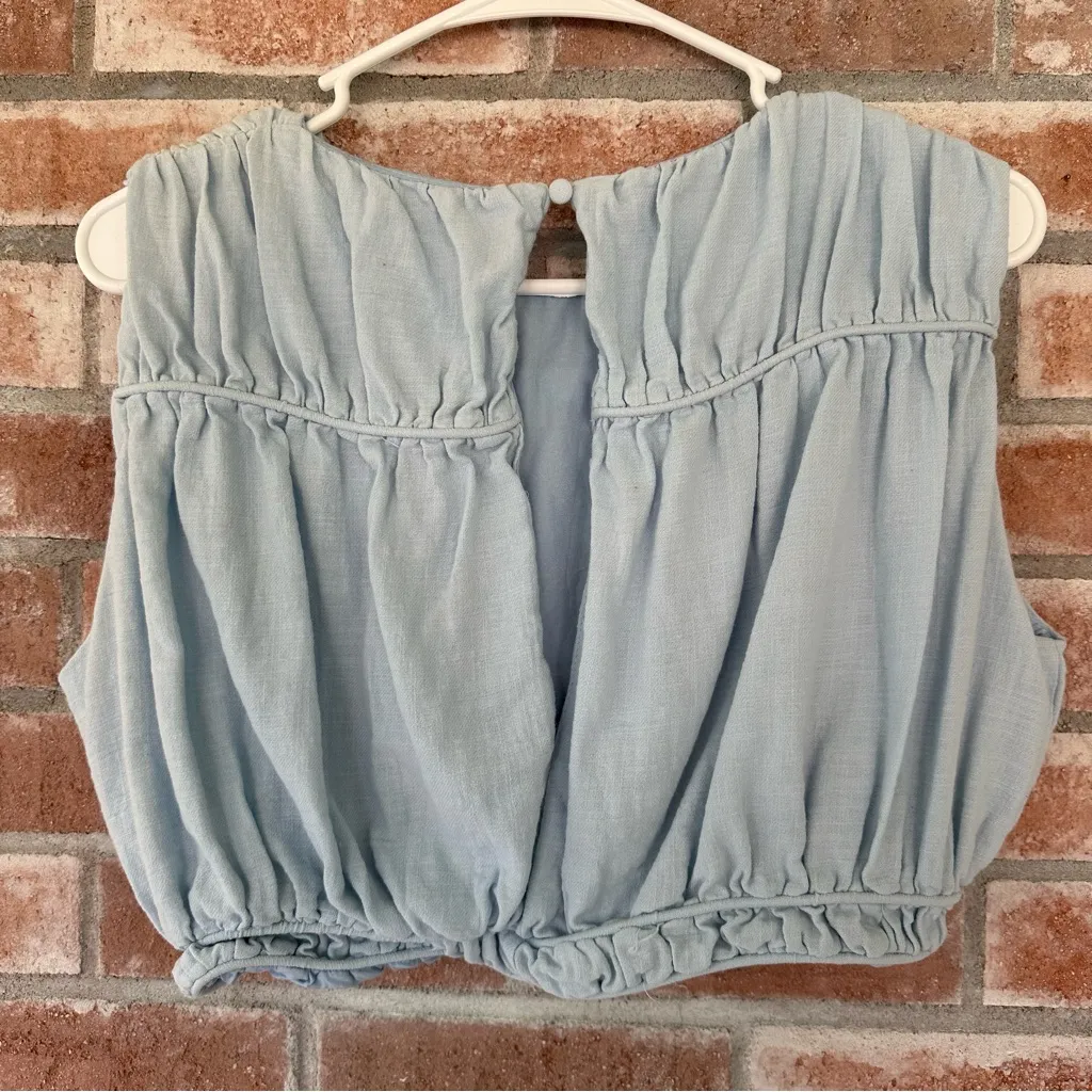 Girl And The Sun Collette Crop Top High Neck Keyhole Back Women’s XL Blue Ruffle - Image 6