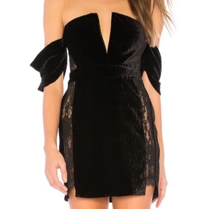 H:ours Anis Velvet Lace Strapless Mini Dress in Black Noir size Small $170 - Image 2
