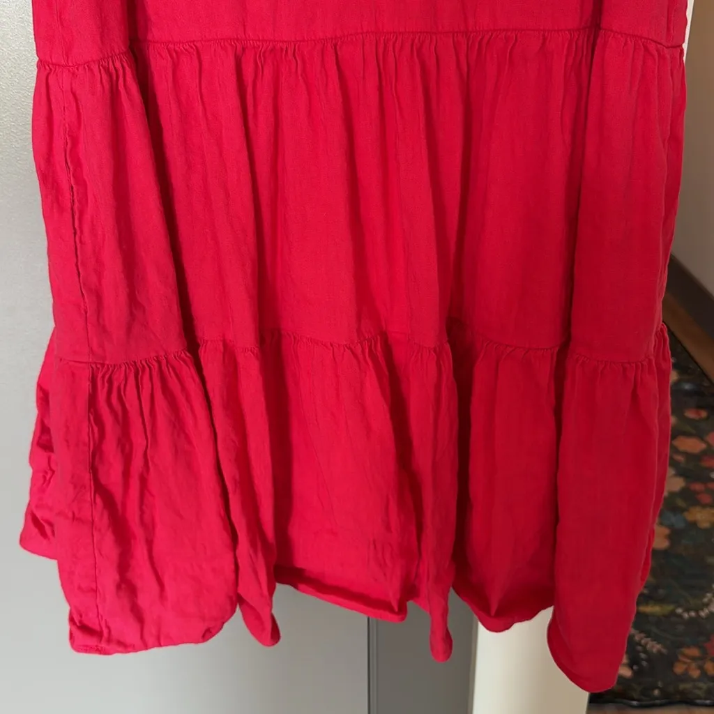 Antonio Melani Linen Blend V-Neckline Cap Flutter Sleeves Tiered A-Line Dress - Image 5