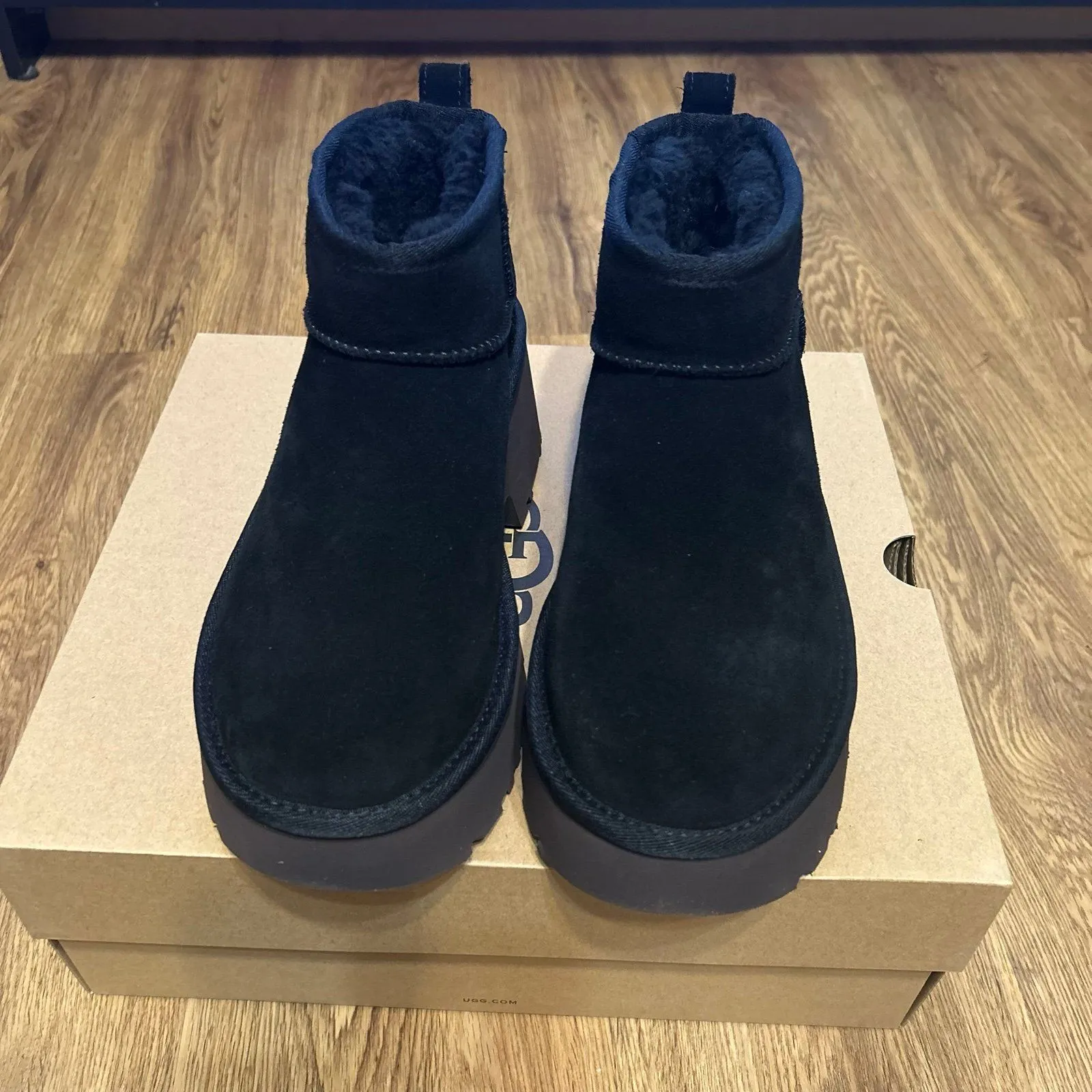 UGG black suede wool platform heeled ankle boots booties shoes women’s new - Image 5