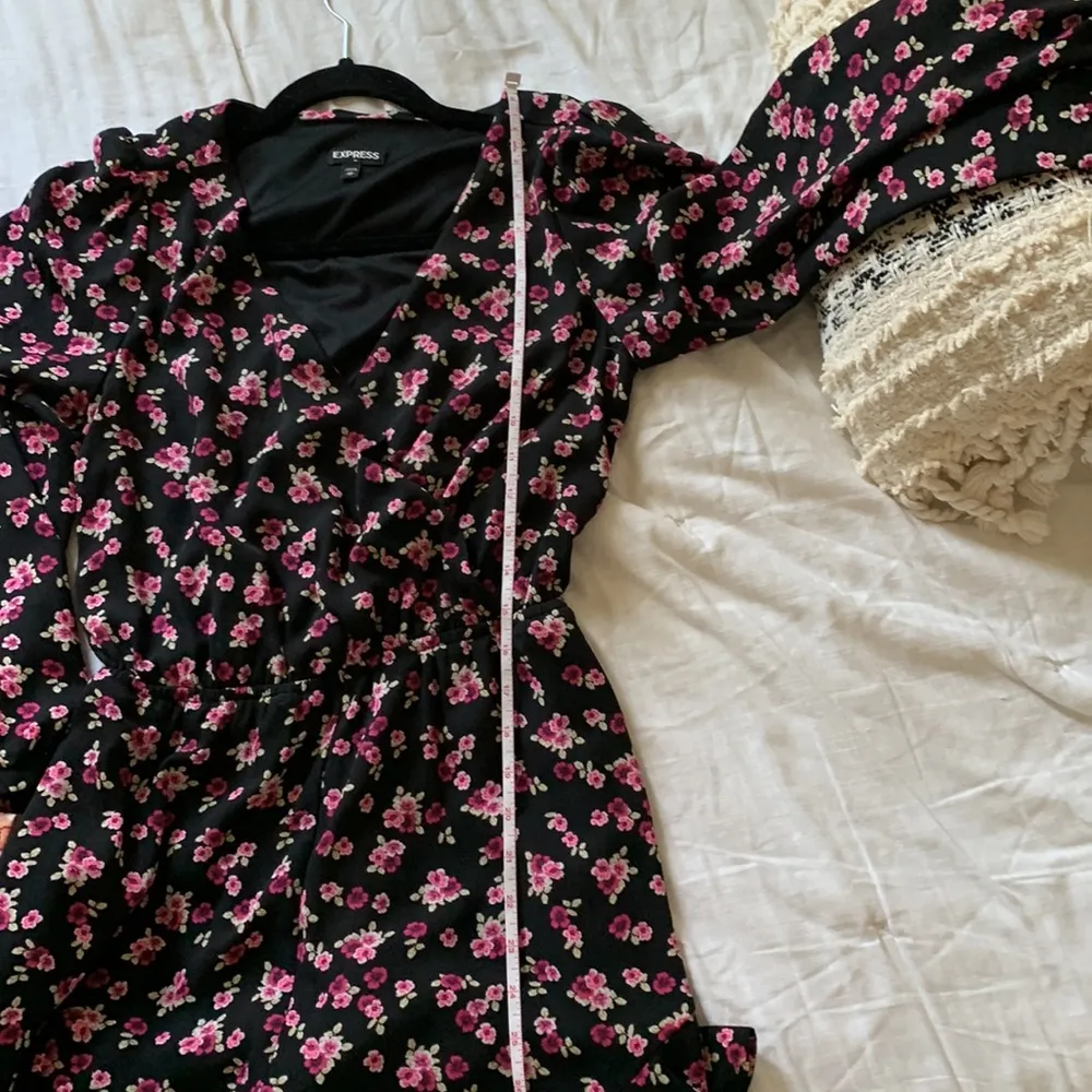 Black Floral Romper V-Neck Surplice ruffle hem, long sleeve size XS - Image 5