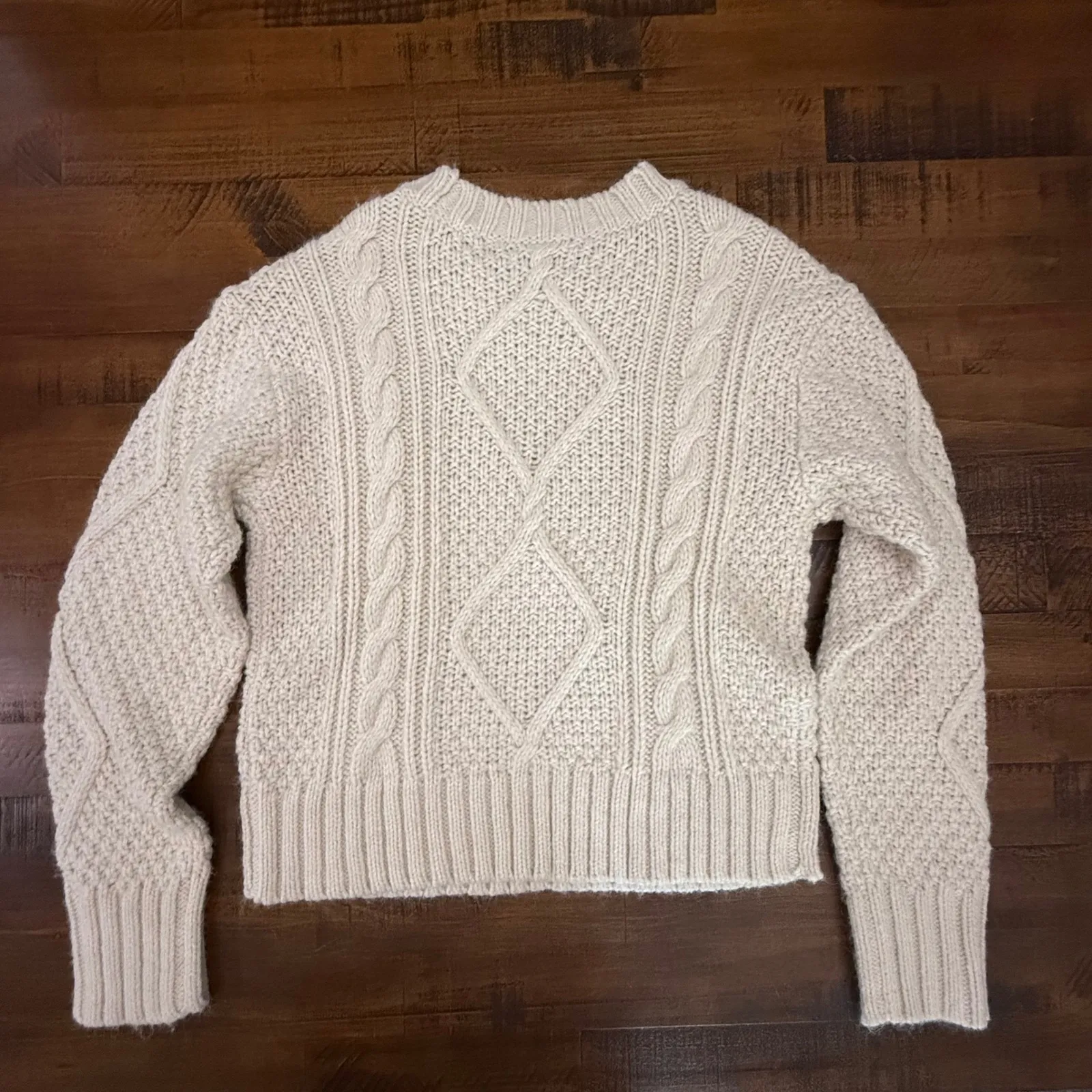 American Eagle Cable Knit Sweater Womens XS Ivory Cream Textured Pullover - Image 3