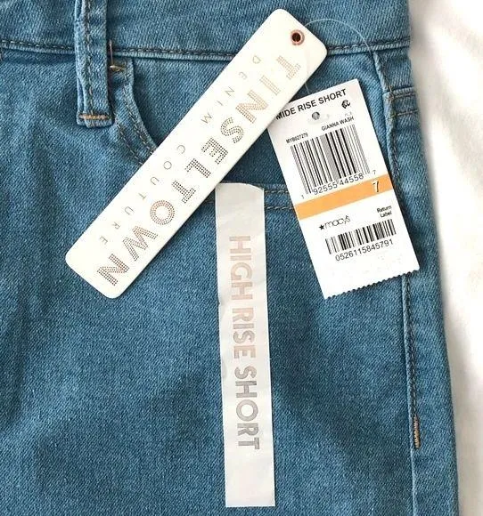 New Frayed Hem High Rise Jean Shorts Medium Wash Stretch Denim Juniors Size 7 - Image 9