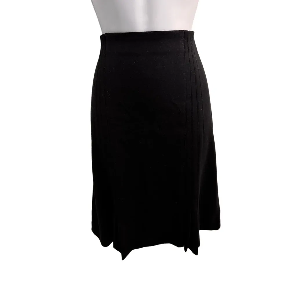 Black Pleated Wool Blend  Classic ALine Skirt‎ Medium business work official L - Image 2