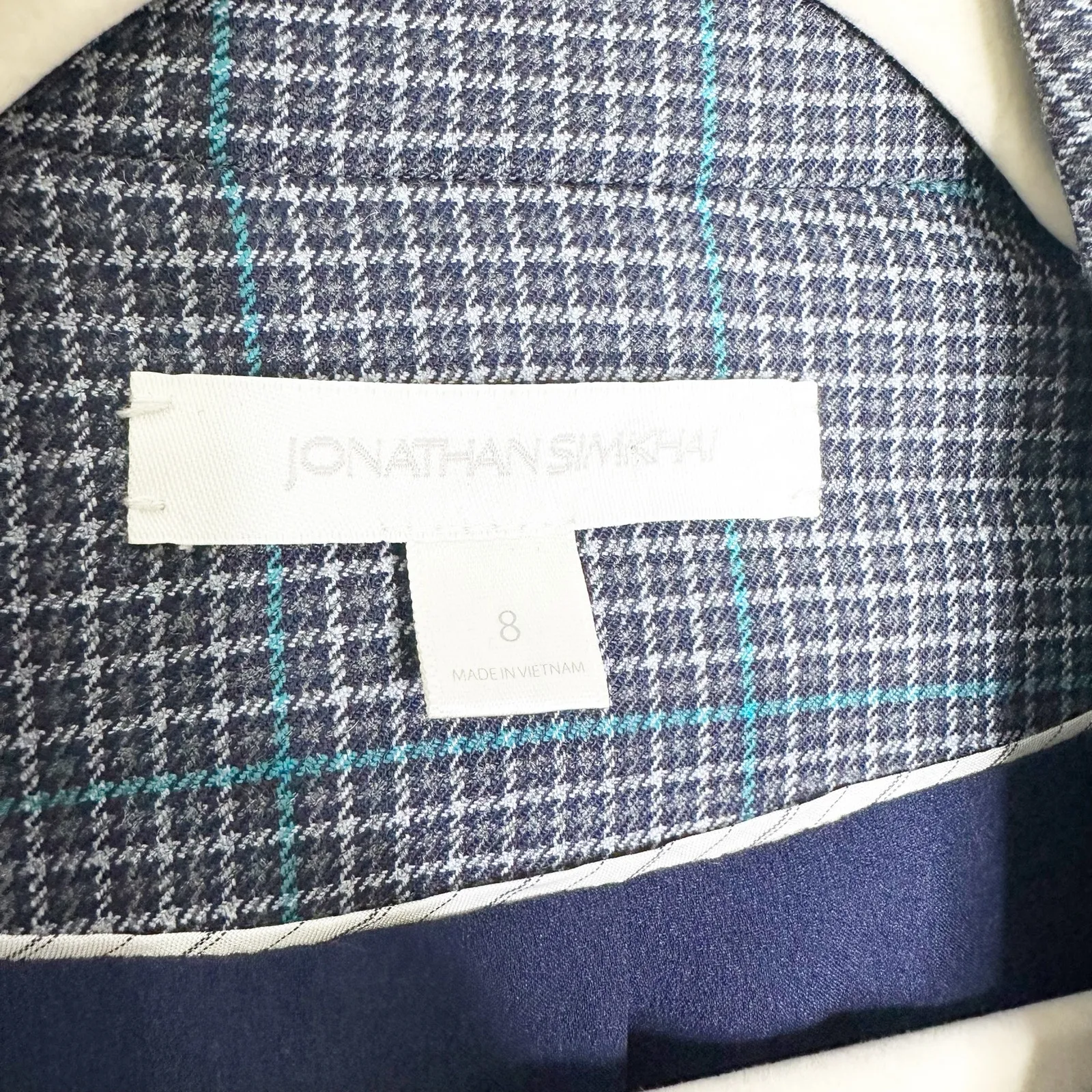 Jonathan Simkhai Womens Jacket Blazer Plaid Double Breasted Belted Blue Size 8 - Image 7