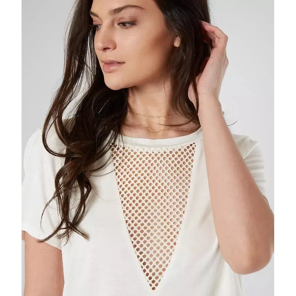 Daytrip Cream Mesh V-Neck Short Sleeve T-Shirt Top Size S Soft Grunge Festival - Image 4