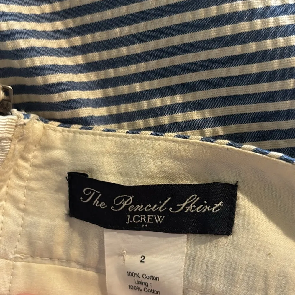 J.Crew Black Label The Pencil Skirt Sz 2 Seersucker Blue White Cotton Knee - Image 5