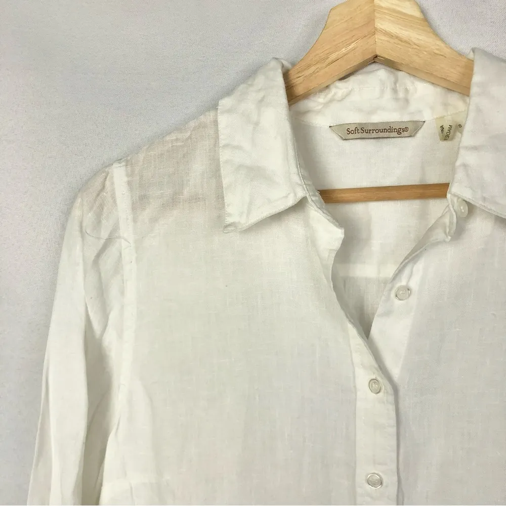 Soft Surroundings  Pure White Linen Long Sleeve Button Down S - Image 11