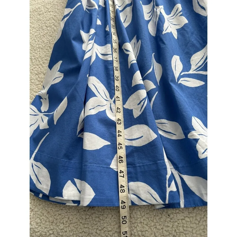 J.Crew One Shoulder Midi Dress Blue Floral Ruffle Pockets Cotton Tie Waist Sz 20 - Image 7