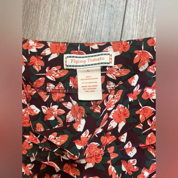 Flying Tomato Rust Leaf Palazzo Printed Pants Red High Rise Wide Leg Womens L - Image 2