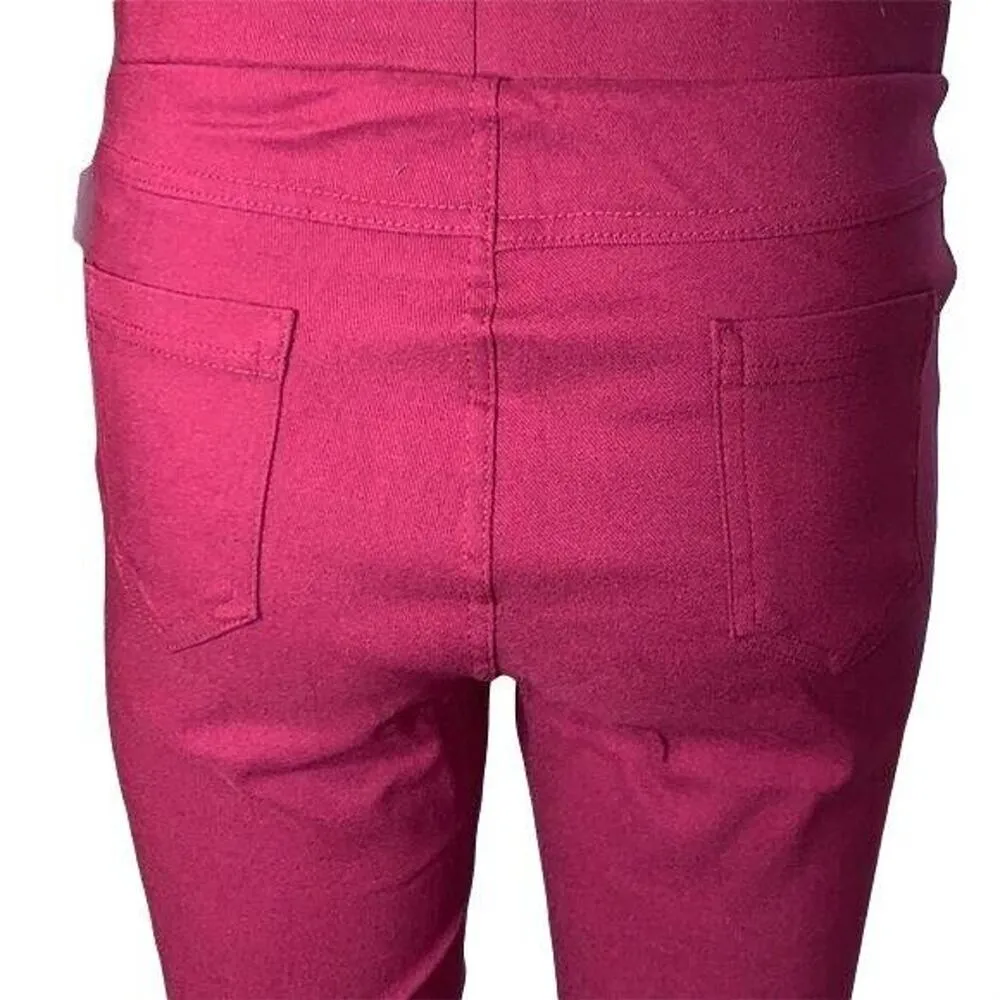 JVINI Womens Jeggings Crop Capri Leggings Skinny Slim Fit Maroon Red Large - Image 4