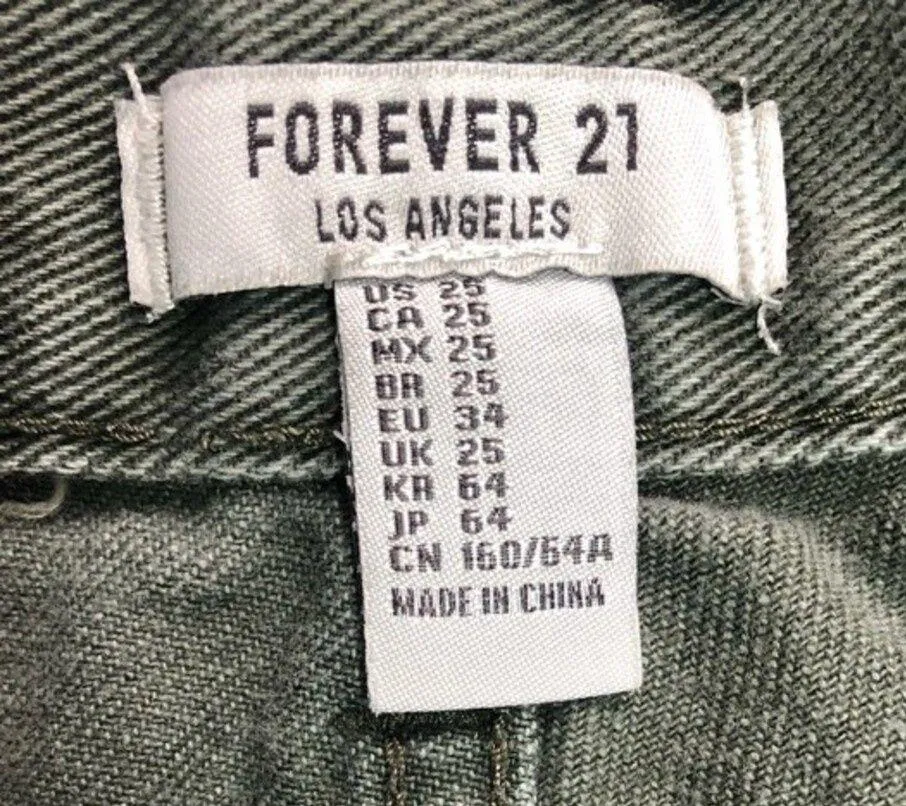 Forever 21 Distressed High Rise Raw Hem Olive Green Denim Shorts - Image 4