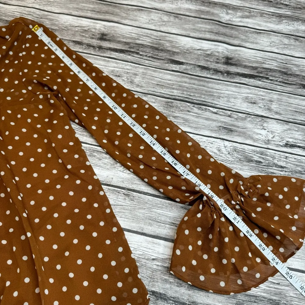 Mustard Seed Women's Polka Dot Blouse Rust Brown White S SM Small Sheer V Neck - Image 15